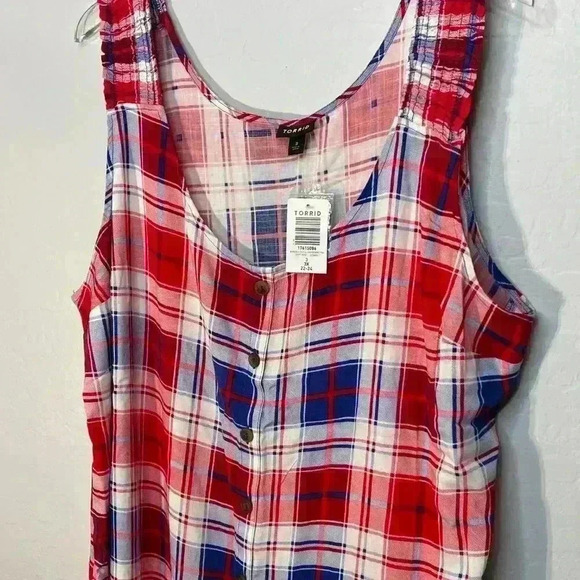 Torrid Red White Blue Button Front Plaid Tank 3 3X 22/24 NWT - Picture 4 of 8